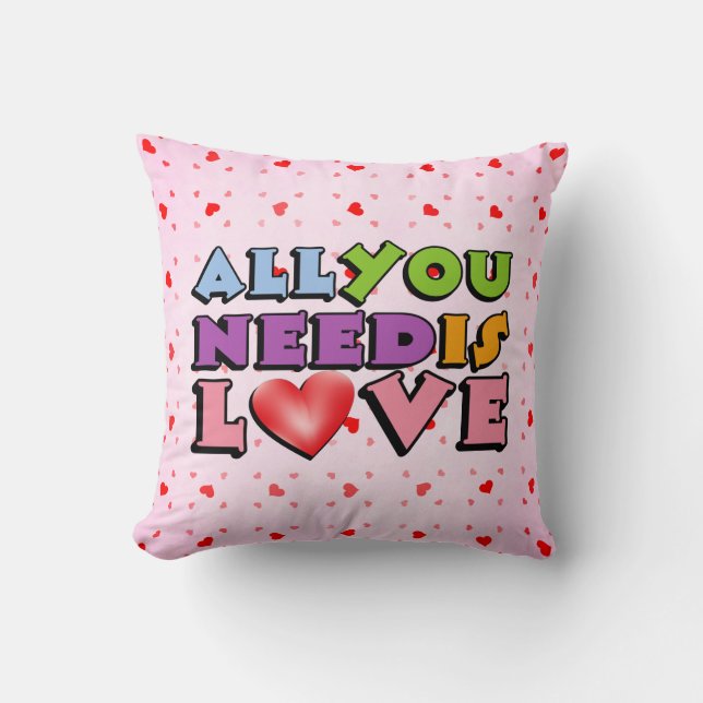 Cute Colourful Retro All You Need Is Love Cushion (Front)