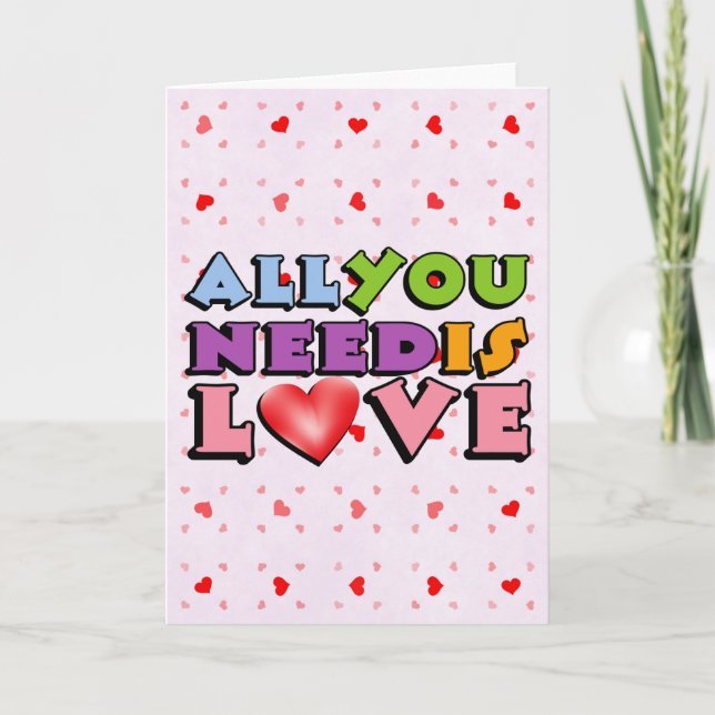 Cute Colourful Retro All You Need Is Love Holiday Card (Front)