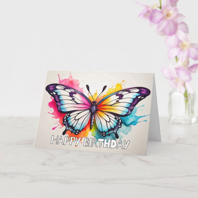 Cute Colourful Retro Butterfly Illustration Art Card (Orchid)