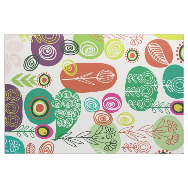 Cute Colourful Retro Cartoon Floral Pattern Fabric (Fat Quarter)