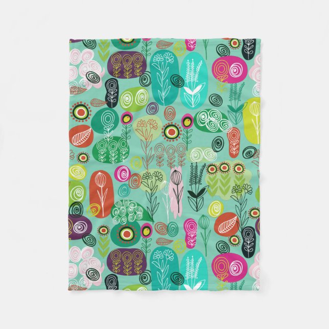 Cute Colourful Retro Cartoon Floral Pattern Fleece Blanket (Front)