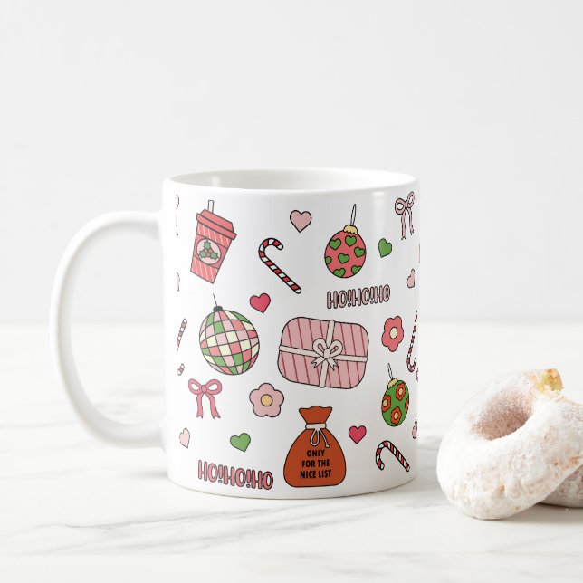 Cute Colourful Retro Christmas Coffee Mug (With Donut)
