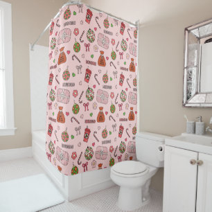 Cute Colourful Retro Christmas Pink Shower Curtain