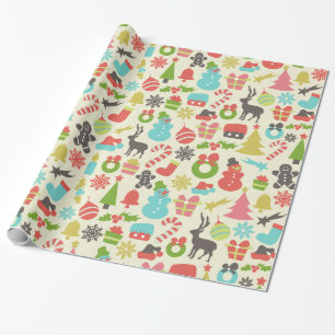 Cute Colourful Retro Christmas Wrapping Paper