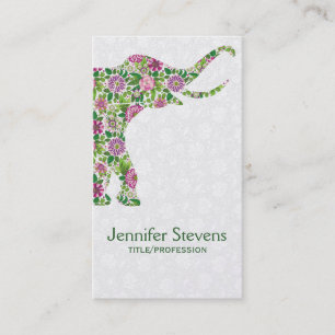 Cute Colourful Retro Floral Elephant 2 Business Card