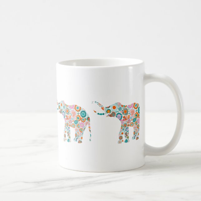 Cute Colourful Retro Floral Elephant 5 Coffee Mug (Right)