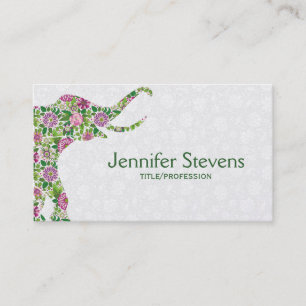 Cute Colourful Retro Floral Elephant Business Card