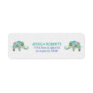 Cute Colourful Retro Floral Elephants Label