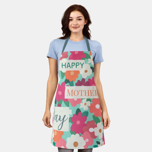  Cute Colourful Retro Floral / Mother's Day        Apron (Worn)