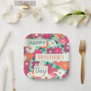  Cute Colourful Retro Floral / Mother's Day       Paper Plate