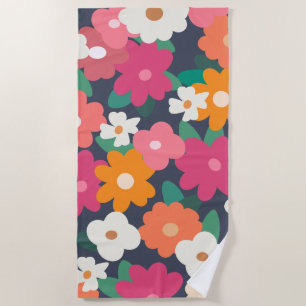 Cute Colourful Retro Florals Beach Towel