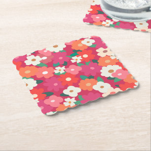 Cute Colourful Retro Florals Paper Coaster
