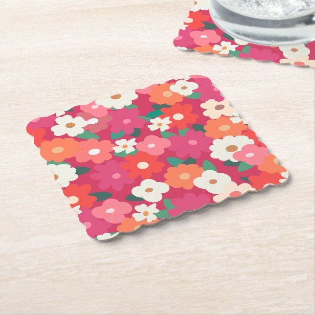 Cute Colourful Retro Florals     Paper Coaster (Angled)