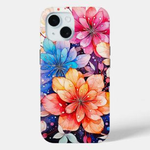Cute Colourful Retro Flower Art iPhone 15 Case