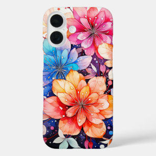 Cute Colourful Retro Flower Art iPhone 16 Case