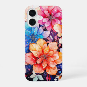 Cute Colourful Retro Flower Art iPhone 16 Case