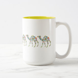 Cute Colourful Retro Flower Camels Two-Tone Coffee Mug