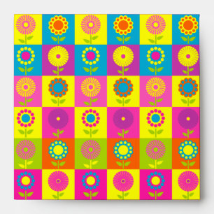Cute colourful retro flower garden envelope