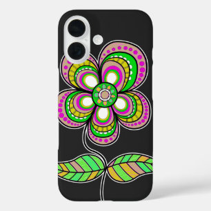 Cute Colourful Retro Flower Illustration iPhone 16 Case