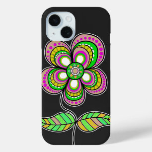 Cute Colourful Retro Flower Illustration iPhone 15 Case