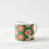 Cute Colourful Retro Flower Pattern Green Pink Nam Espresso Cup (Front Right)