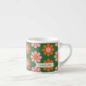 Cute Colourful Retro Flower Pattern Green Pink Nam Espresso Cup (Right)