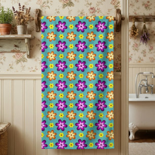 Cute Colourful Retro Flowers Bath Towel