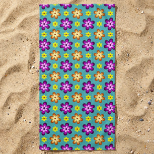 Cute Colourful Retro Flowers Beach Towel
