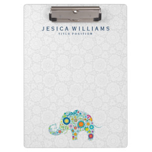 Cute Colourful Retro Flowers Elephant Illustration Clipboard