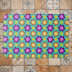 Cute Colourful Retro Flowers Large Bath Mat