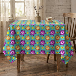 Cute Colourful Retro Flowers Small Tablecloth