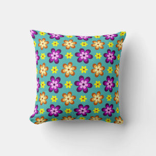 Cute Colourful Retro Flowers Throw Pillow