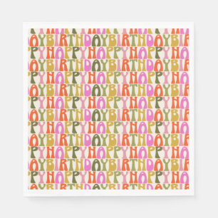 Cute Colourful Retro Happy Birthday Text Pattern  Napkin