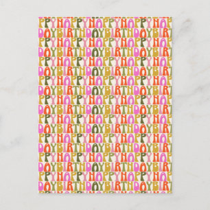 Cute Colourful Retro Happy Birthday Text Pattern Postcard