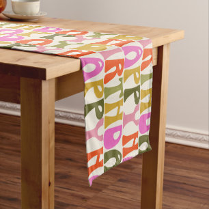 Cute Colourful Retro Happy Birthday Text Pattern   Short Table Runner
