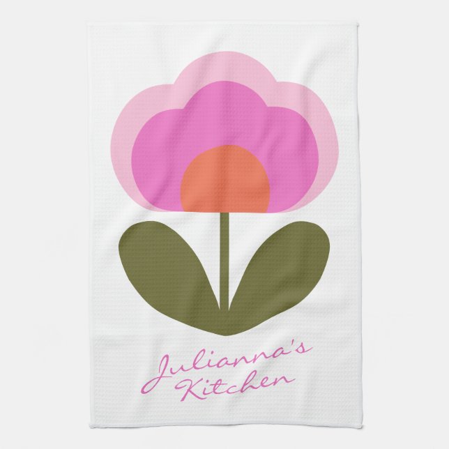 Cute Colourful Retro Scandinavian Flower Custom Tea Towel (Vertical)
