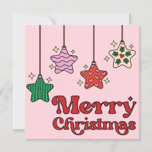 Cute Colourful Retro Starry Merry Christmas Holiday Card