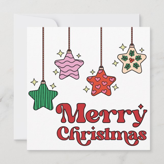 Cute Colourful Retro Starry Merry Christmas  Holiday Card (Front)
