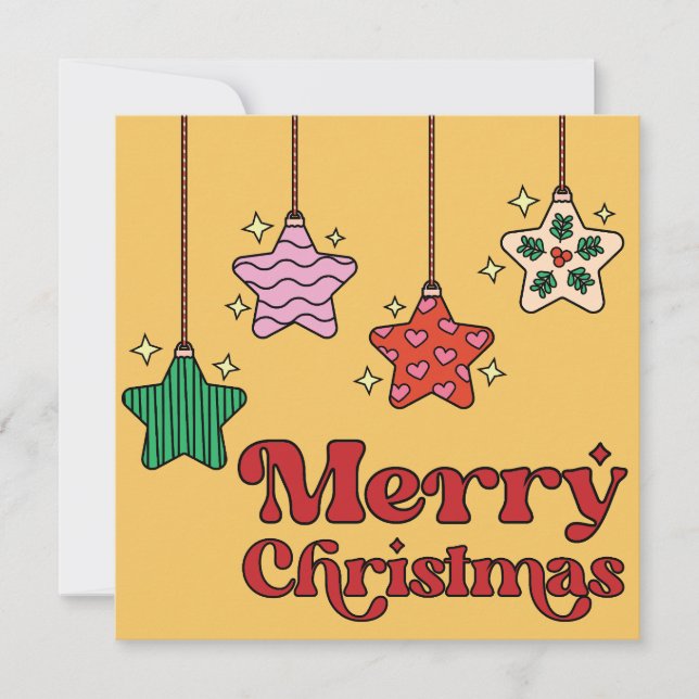 Cute Colourful Retro Starry Merry Christmas  Holiday Card (Front)
