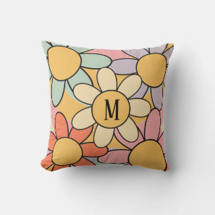 Cute colourful retro style daisy flowers cushion