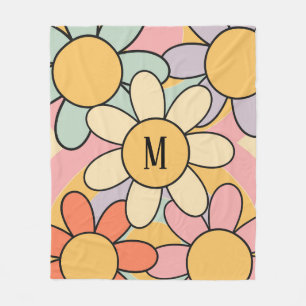 Cute colourful retro style daisy flowers fleece blanket