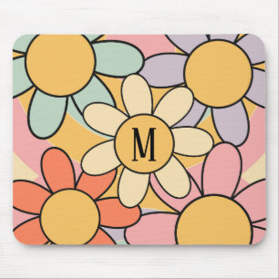 Cute colourful retro style daisy flowers mouse mat