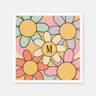 Cute colourful retro style daisy flowers napkin