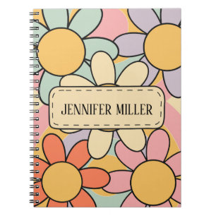 Cute colourful retro style daisy flowers notebook