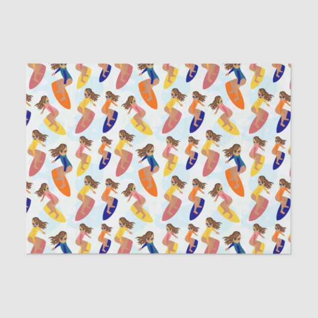 Cute Colourful Retro Summer Surfer Girl Pattern Tissue Paper (Front)