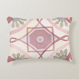 Cute colourful retro Watercolor pattern pink green Decorative Cushion