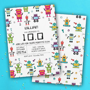 Cute Colourful Robot Kids Robots Birthday Party Invitation