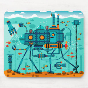 Cute Colourful Robot Underwater Scene Mouse Mat