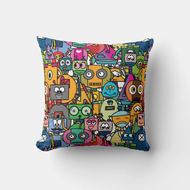 🤖Cute colourful robots Cushion (Front)