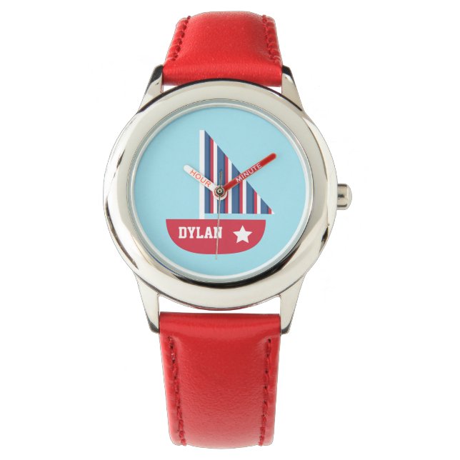 Cute Colourful Sailboat Nautical For Kids Watch (Front)